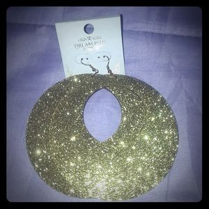 3/$15 NWT Gold Gillter Wooden Hoops